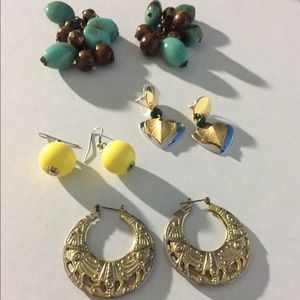 4 Pair Set of Earrings... Yellow, Turquoise, Gold